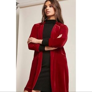 Maroon Velvet Longline Blazer